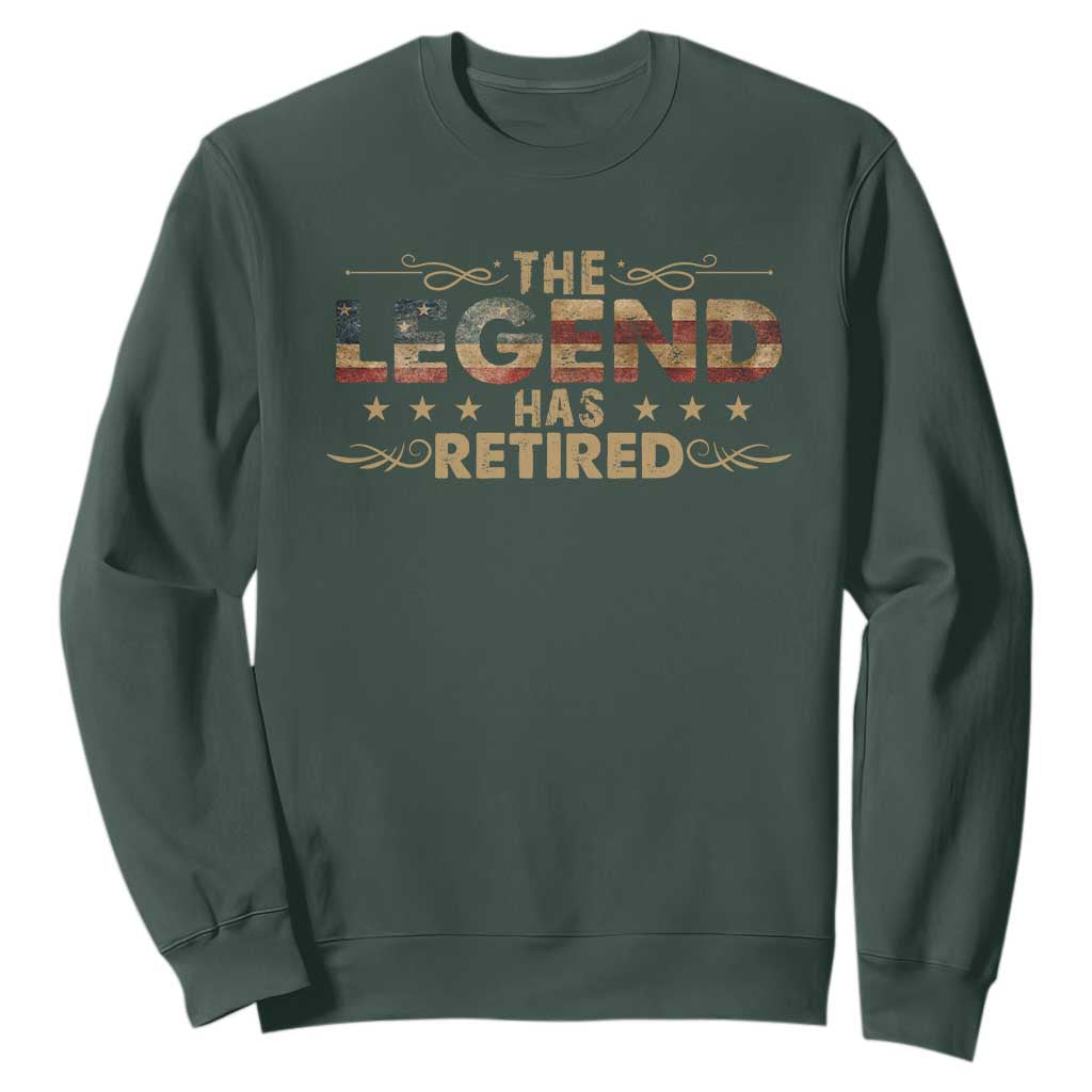 The Legend Has Retired 2025 Sweatshirt Retro American Flag TS10 Dark Forest Green Print Your Wear