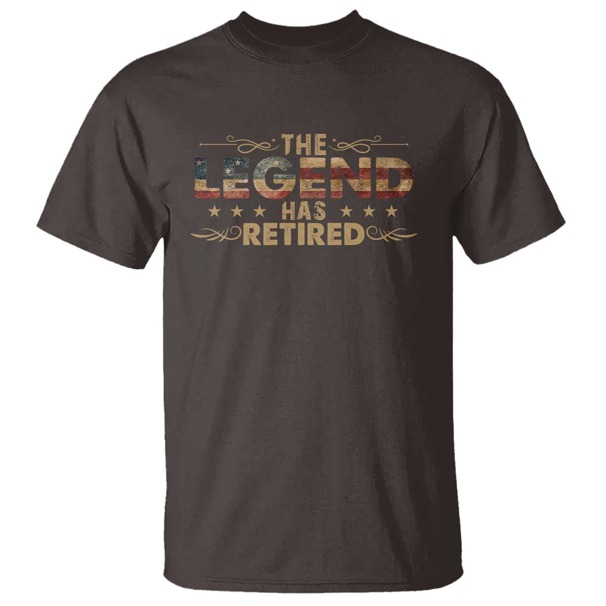 The Legend Has Retired 2025 T Shirt Retro American Flag TS10 Dark Chocolate Print Your Wear
