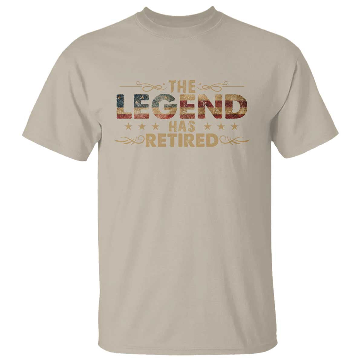 The Legend Has Retired 2025 T Shirt Retro American Flag TS10 Sand Print Your Wear