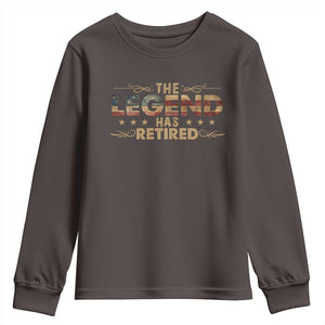 The Legend Has Retired 2025 Youth Sweatshirt Retro American Flag TS10 Dark Chocolate Print Your Wear