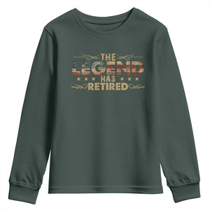 The Legend Has Retired 2025 Youth Sweatshirt Retro American Flag TS10 Dark Forest Green Print Your Wear