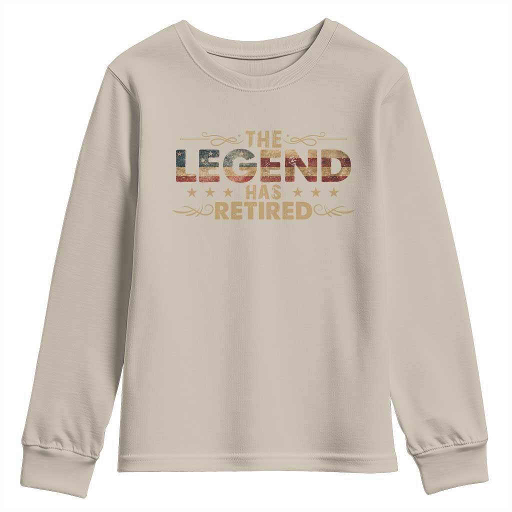 The Legend Has Retired 2025 Youth Sweatshirt Retro American Flag TS10 Sand Print Your Wear