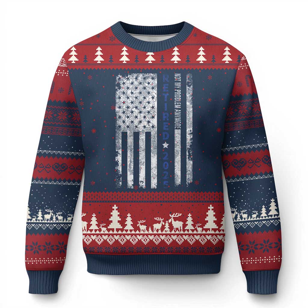 Retired 2025 Ugly Christmas Sweater Not My Problem Anymore Vintage American Flag TS10 Navy Red Print Your Wear