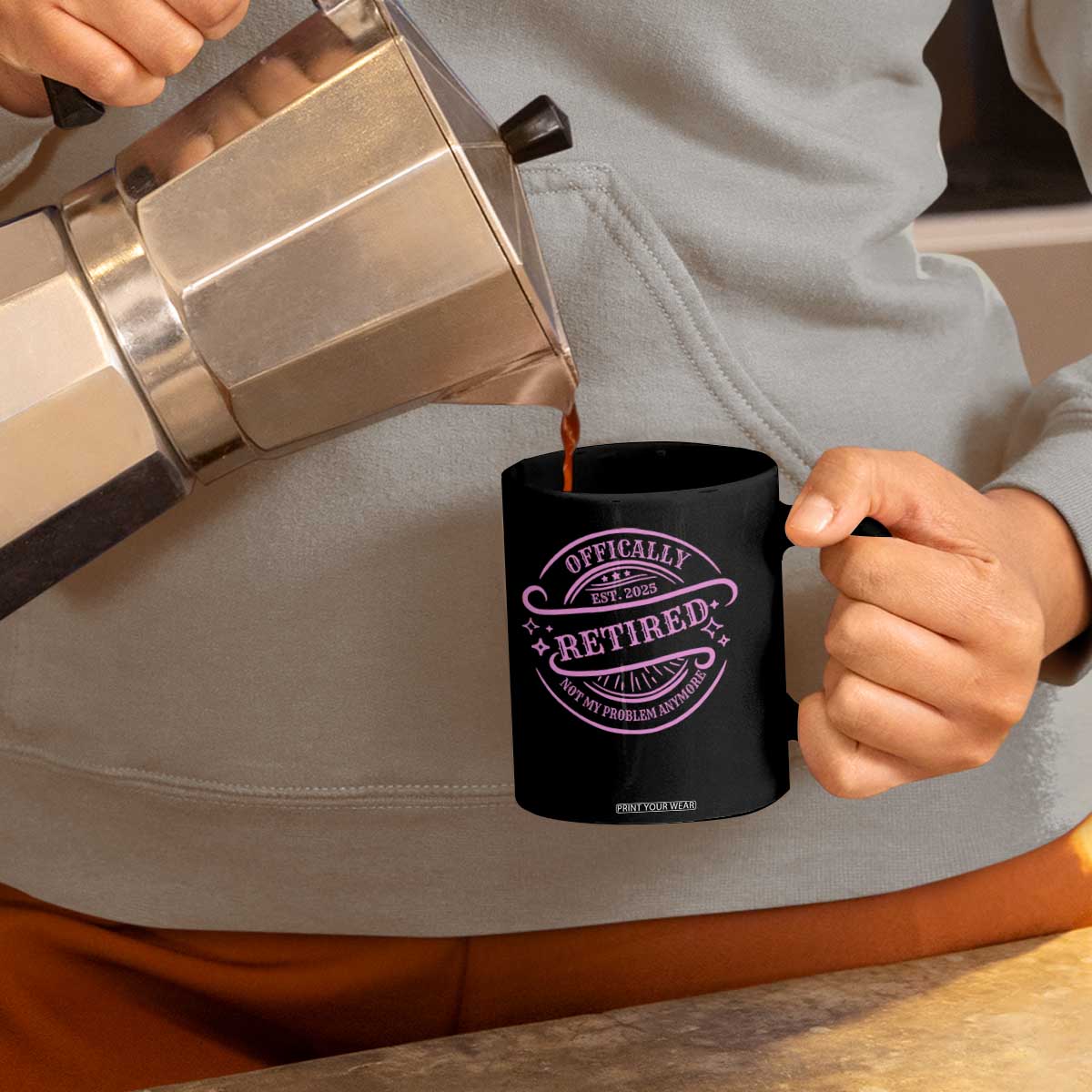 Retired Est 2025 Coffee Mug Not My Problem Anymore Vintage Pink Retirement Gifts TS10 Print Your Wear