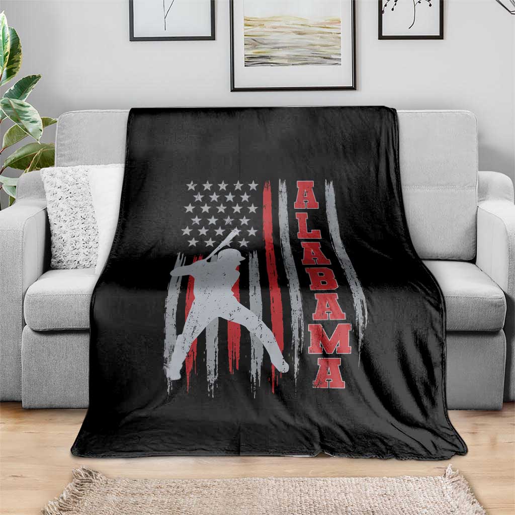 Alabama Fan Throw Blanket Vintage Bama Baseball Lovers American Flag AL State TS10 Print Your Wear