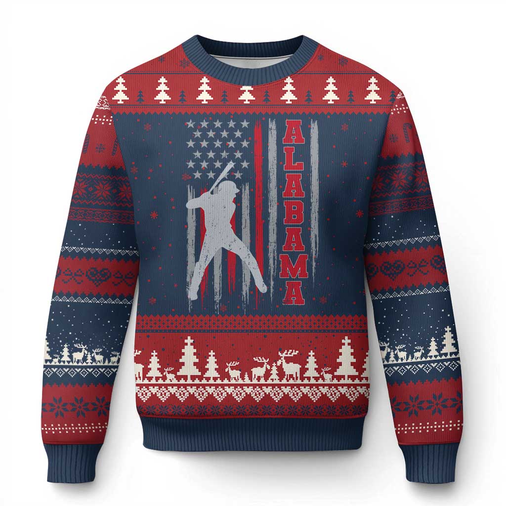 Alabama Fan Ugly Christmas Sweater Vintage Bama Baseball Lovers American Flag AL State TS10 Navy Red Print Your Wear