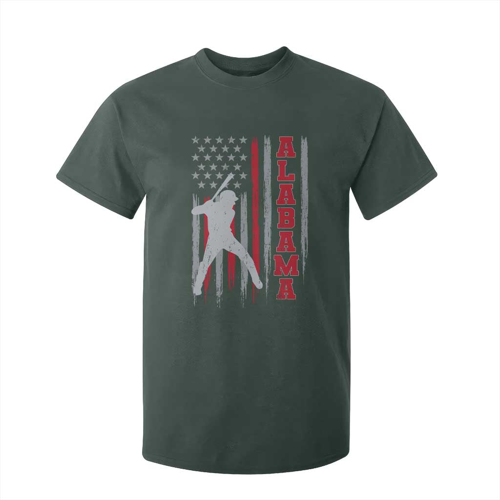 Alabama Fan T Shirt For Kid Vintage Bama Baseball Lovers American Flag AL State TS10 Dark Forest Green Print Your Wear