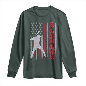 Alabama Fan Long Sleeve Shirt Vintage Bama Baseball Lovers American Flag AL State TS10 Dark Forest Green Print Your Wear