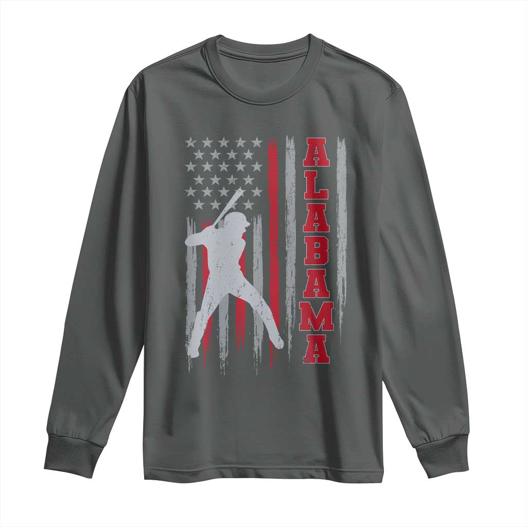 Alabama Fan Long Sleeve Shirt Vintage Bama Baseball Lovers American Flag AL State TS10 Dark Heather Print Your Wear