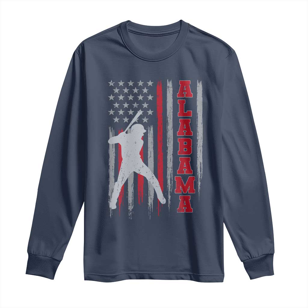 Alabama Fan Long Sleeve Shirt Vintage Bama Baseball Lovers American Flag AL State TS10 Navy Print Your Wear
