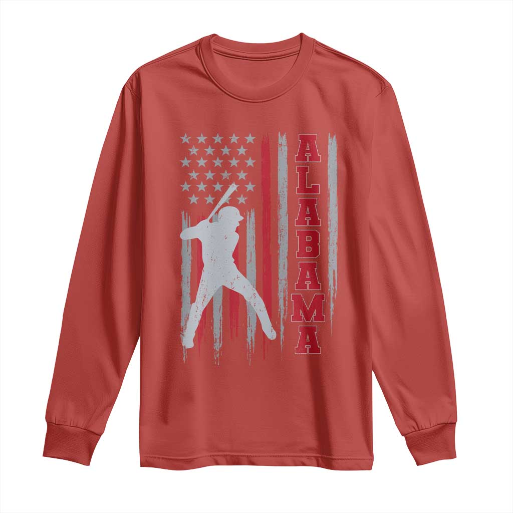 Alabama Fan Long Sleeve Shirt Vintage Bama Baseball Lovers American Flag AL State TS10 Red Print Your Wear