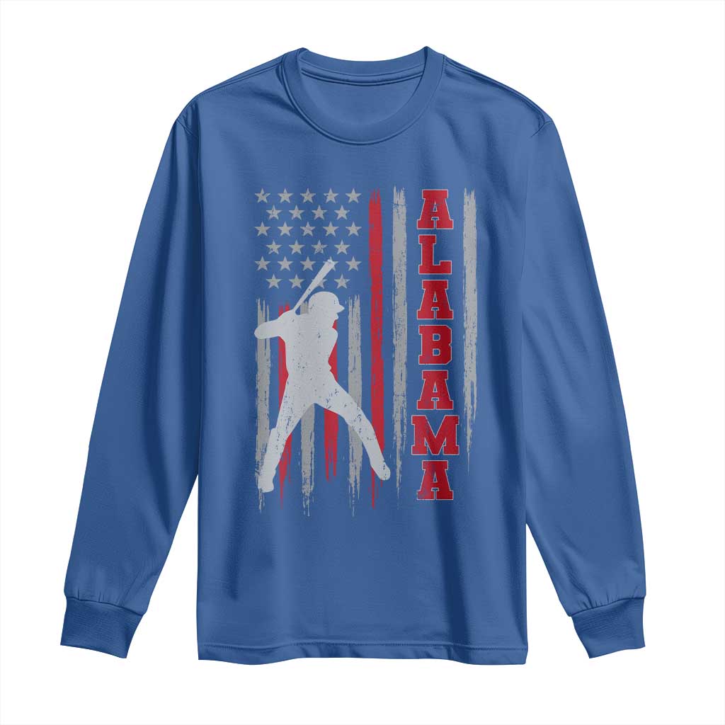 Alabama Fan Long Sleeve Shirt Vintage Bama Baseball Lovers American Flag AL State TS10 Royal Blue Print Your Wear