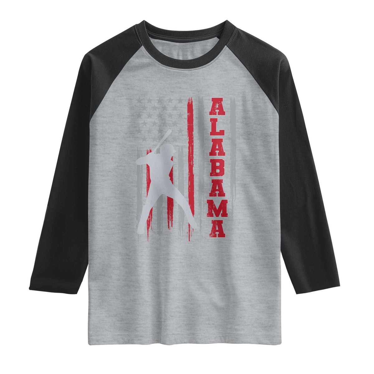 Alabama Fan Raglan Shirt Vintage Bama Baseball Lovers American Flag AL State TS10 Heather Gray Black Print Your Wear