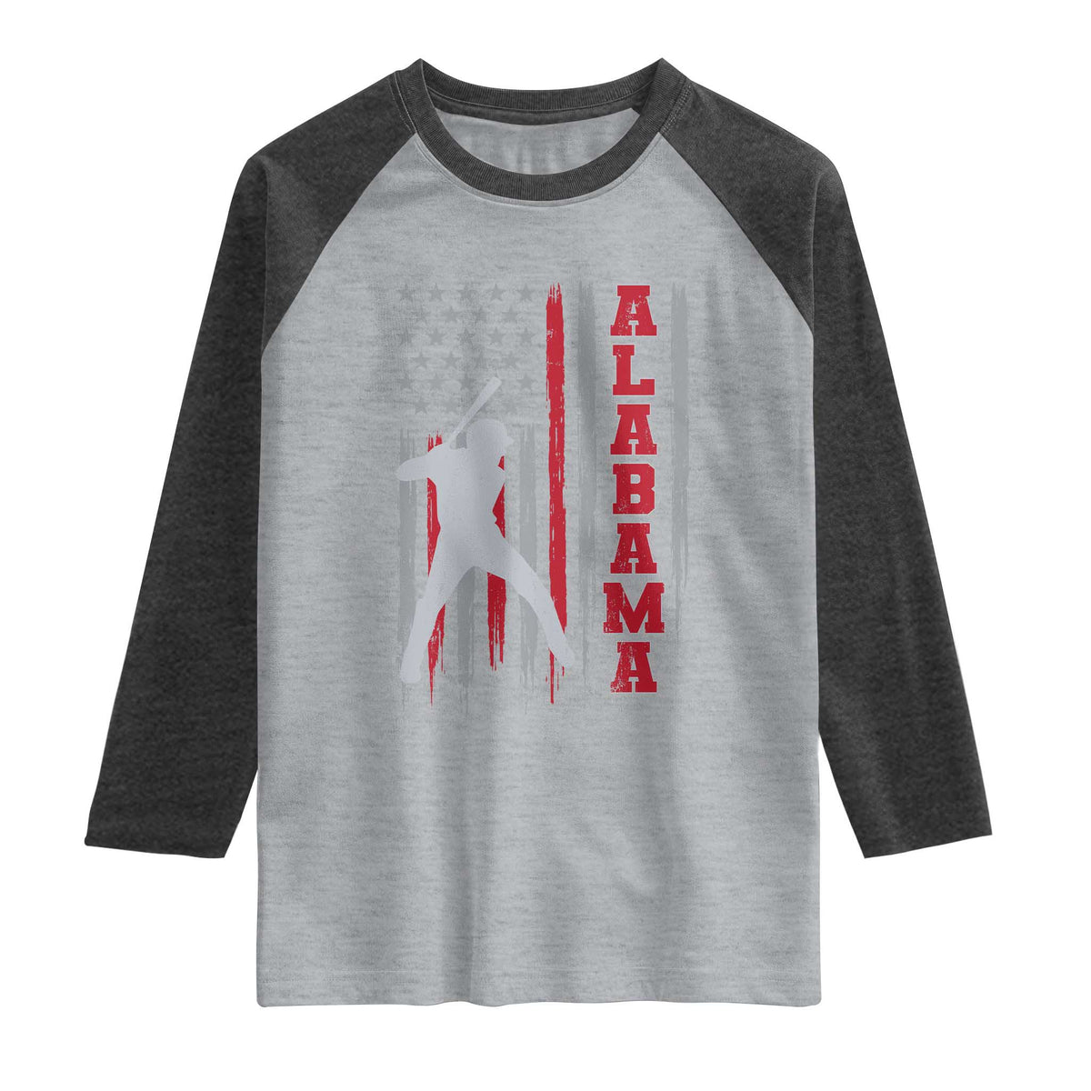 Alabama Fan Raglan Shirt Vintage Bama Baseball Lovers American Flag AL State TS10 Heather Gray Heather Charcoal Print Your Wear