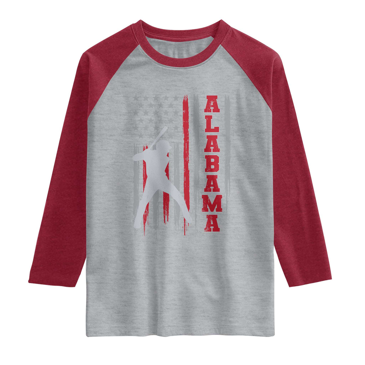 Alabama Fan Raglan Shirt Vintage Bama Baseball Lovers American Flag AL State TS10 Heather Gray Heather Red Print Your Wear