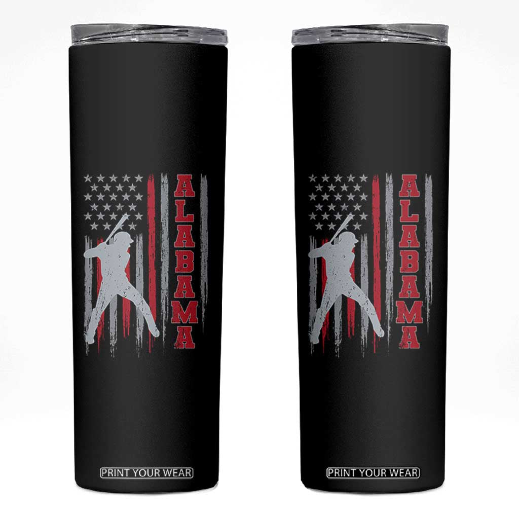Alabama Fan Skinny Tumbler Vintage Bama Baseball Lovers American Flag AL State TS10 Black Print Your Wear