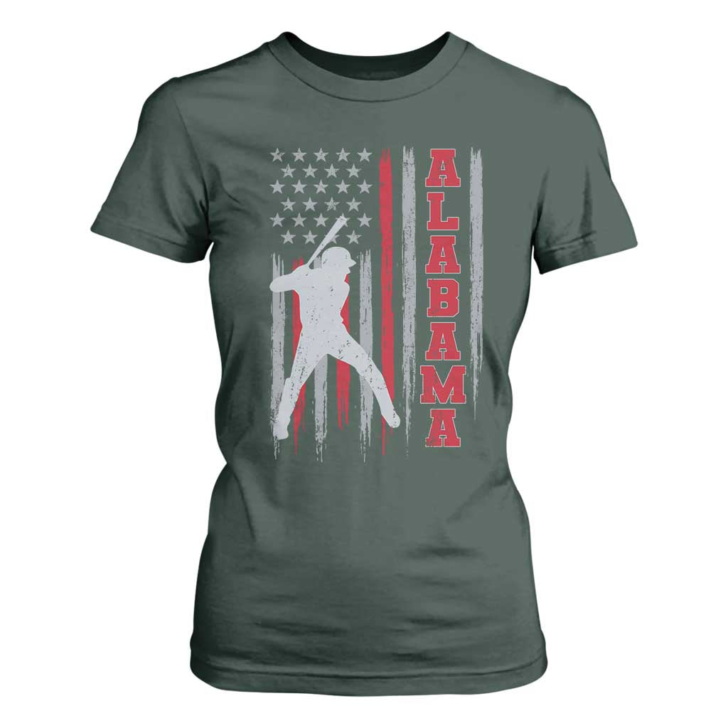 Alabama Fan T Shirt For Women Vintage Bama Baseball Lovers American Flag AL State TS10 Dark Forest Green Print Your Wear