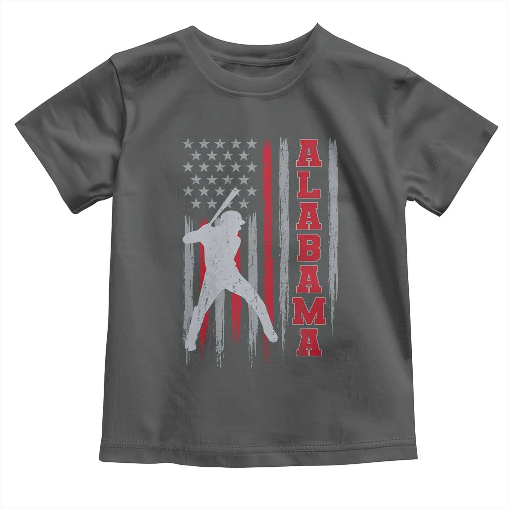 Alabama Fan Toddler T Shirt Vintage Bama Baseball Lovers American Flag AL State TS10 Dark Heather Print Your Wear