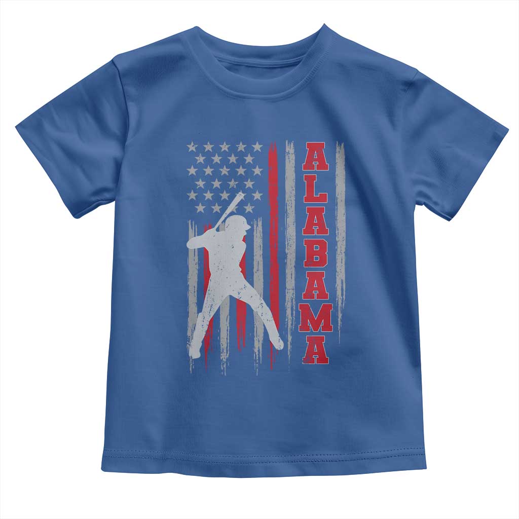 Alabama Fan Toddler T Shirt Vintage Bama Baseball Lovers American Flag AL State TS10 Royal Blue Print Your Wear
