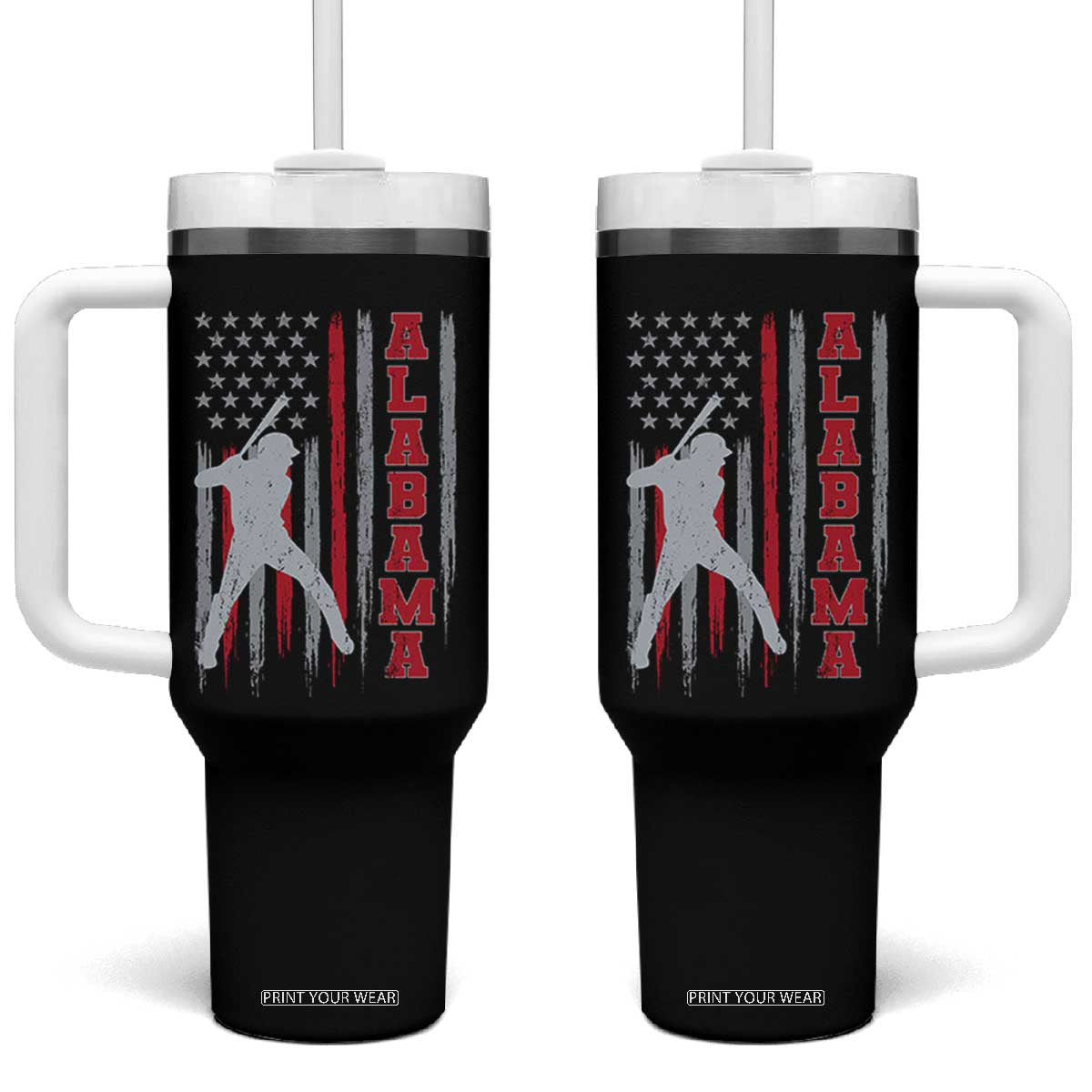 Alabama Fan Tumbler With Handle Vintage Bama Baseball Lovers American Flag AL State TS10 One Size: 40 oz Black Print Your Wear