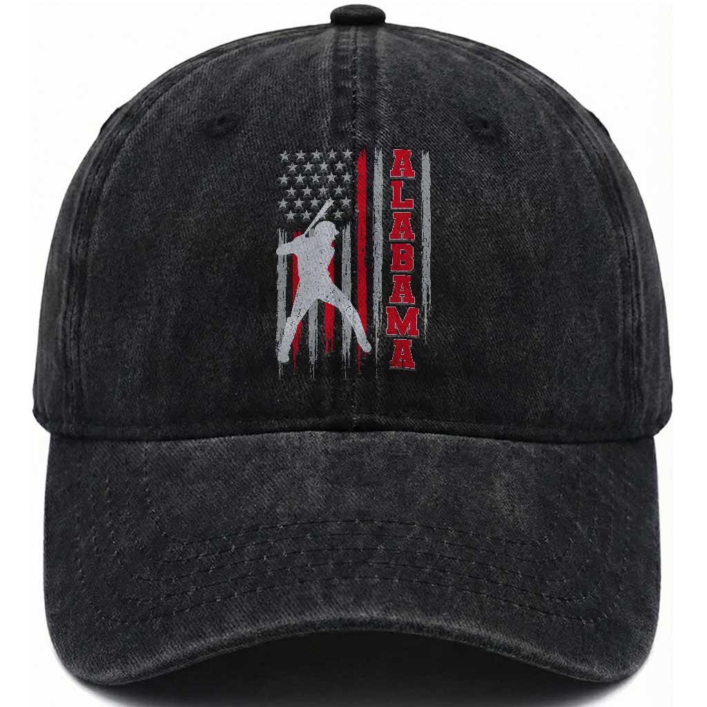 Alabama Fan Washed Cotton Baseball Cap Vintage Bama Baseball Lovers American Flag AL State TS10 Print Your Wear