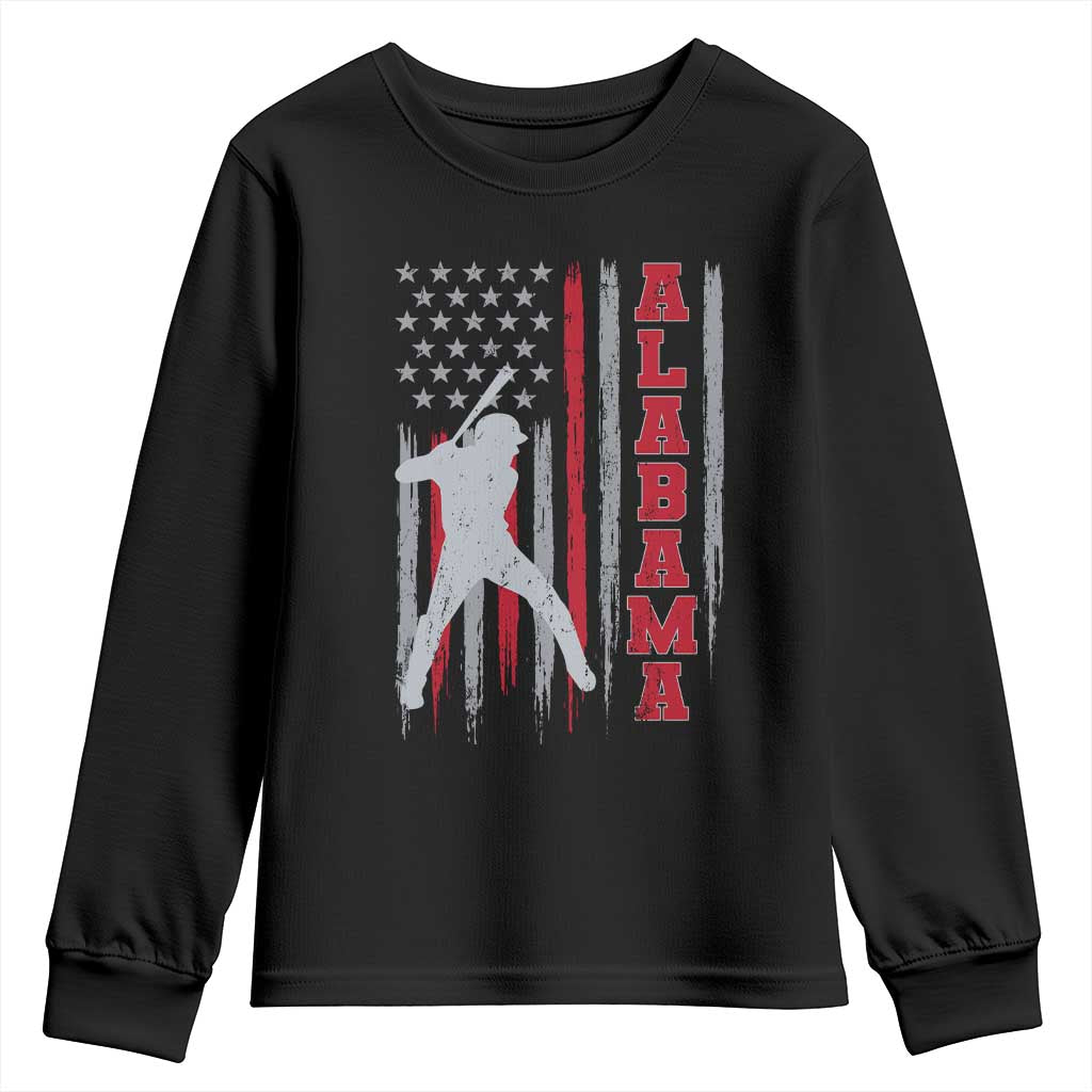 Alabama Fan Youth Sweatshirt Vintage Bama Baseball Lovers American Flag AL State TS10 Black Print Your Wear
