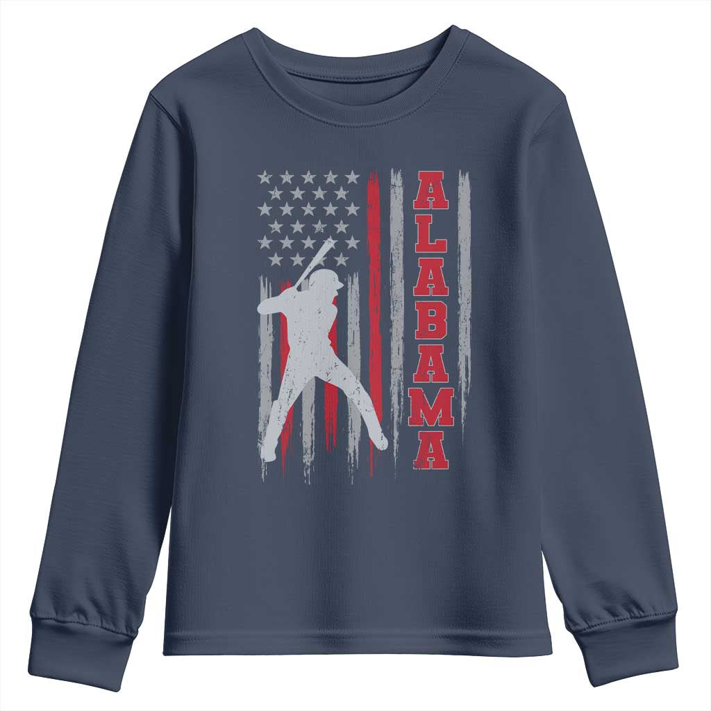 Alabama Fan Youth Sweatshirt Vintage Bama Baseball Lovers American Flag AL State TS10 Navy Print Your Wear