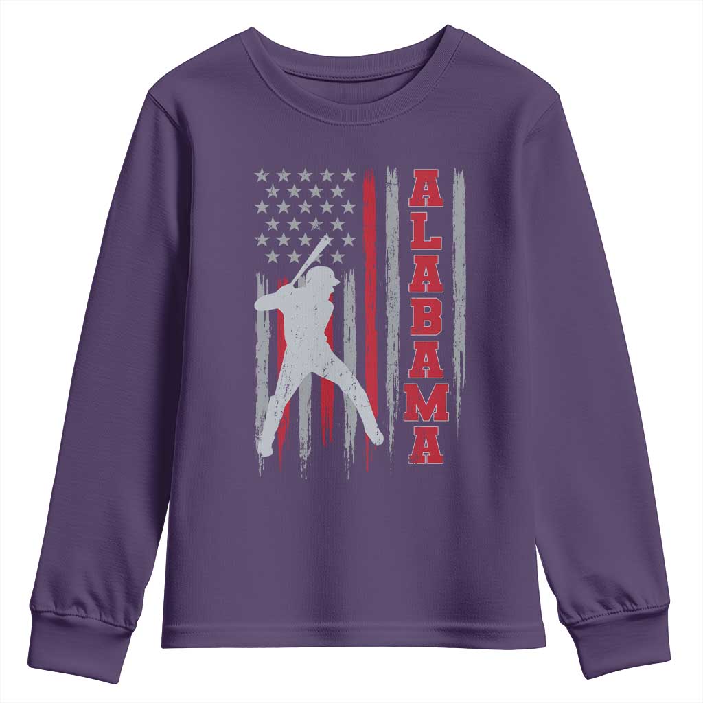 Alabama Fan Youth Sweatshirt Vintage Bama Baseball Lovers American Flag AL State TS10 Purple Print Your Wear
