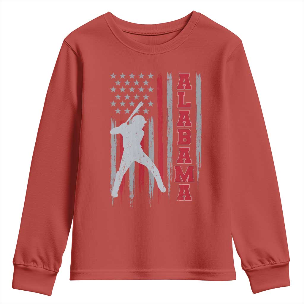 Alabama Fan Youth Sweatshirt Vintage Bama Baseball Lovers American Flag AL State TS10 Red Print Your Wear