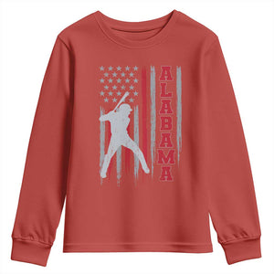 Alabama Fan Youth Sweatshirt Vintage Bama Baseball Lovers American Flag AL State TS10 Red Print Your Wear