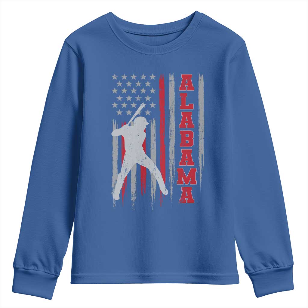 Alabama Fan Youth Sweatshirt Vintage Bama Baseball Lovers American Flag AL State TS10 Royal Blue Print Your Wear