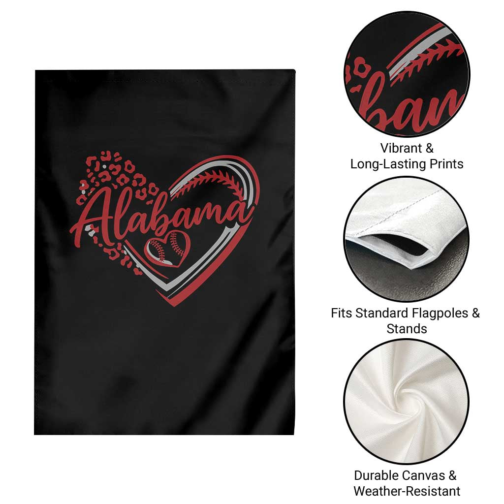 Alabama Fan Garden Flag Bama Baseball Leopard Heart Graphic Game Day TS10 Print Your Wear