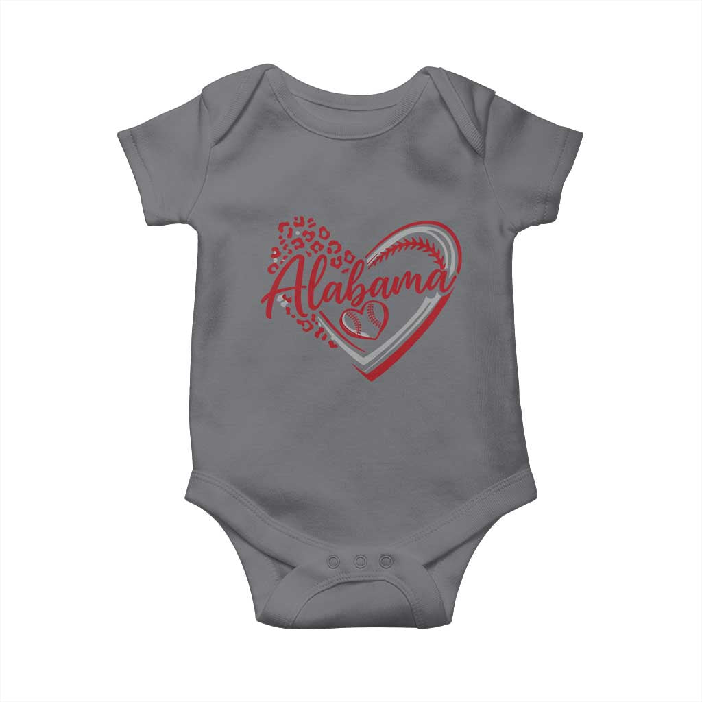 Alabama Fan Baby Onesie Bama Baseball Leopard Heart Graphic Game Day TS10 Charcoal Print Your Wear