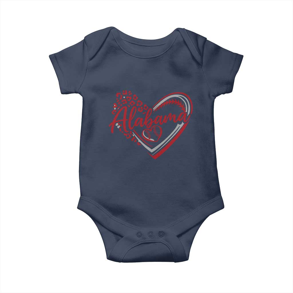 Alabama Fan Baby Onesie Bama Baseball Leopard Heart Graphic Game Day TS10 Navy Print Your Wear