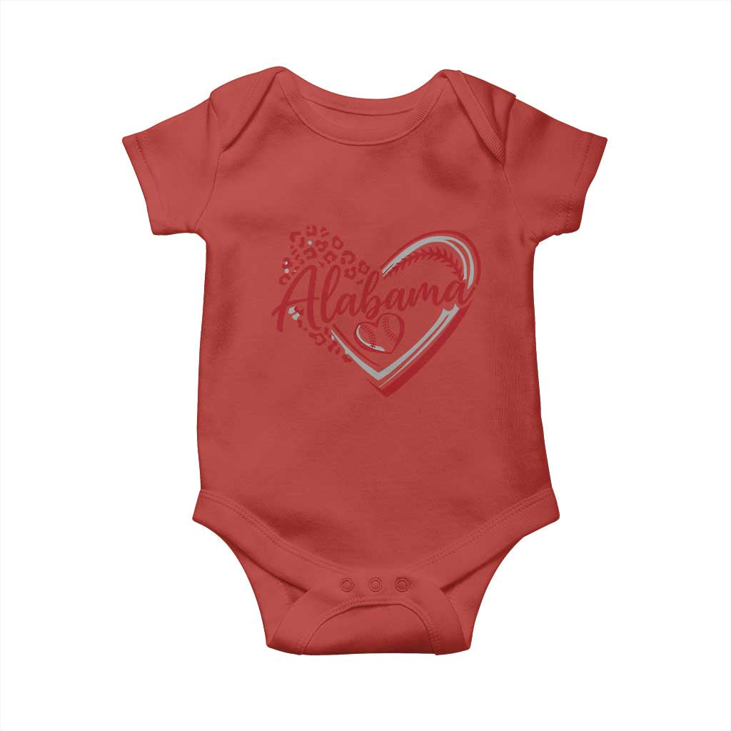 Alabama Fan Baby Onesie Bama Baseball Leopard Heart Graphic Game Day TS10 Red Print Your Wear
