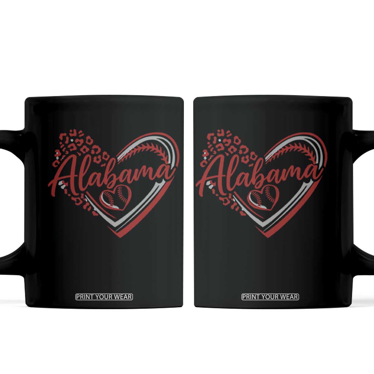 Alabama Fan Coffee Mug Bama Baseball Leopard Heart Graphic Game Day TS10 Black Print Your Wear