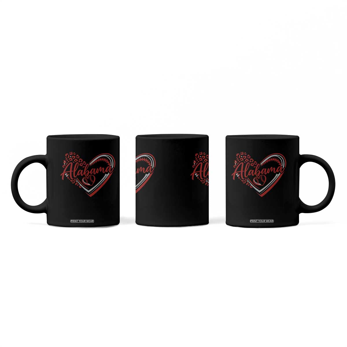 Alabama Fan Coffee Mug Bama Baseball Leopard Heart Graphic Game Day TS10 Print Your Wear