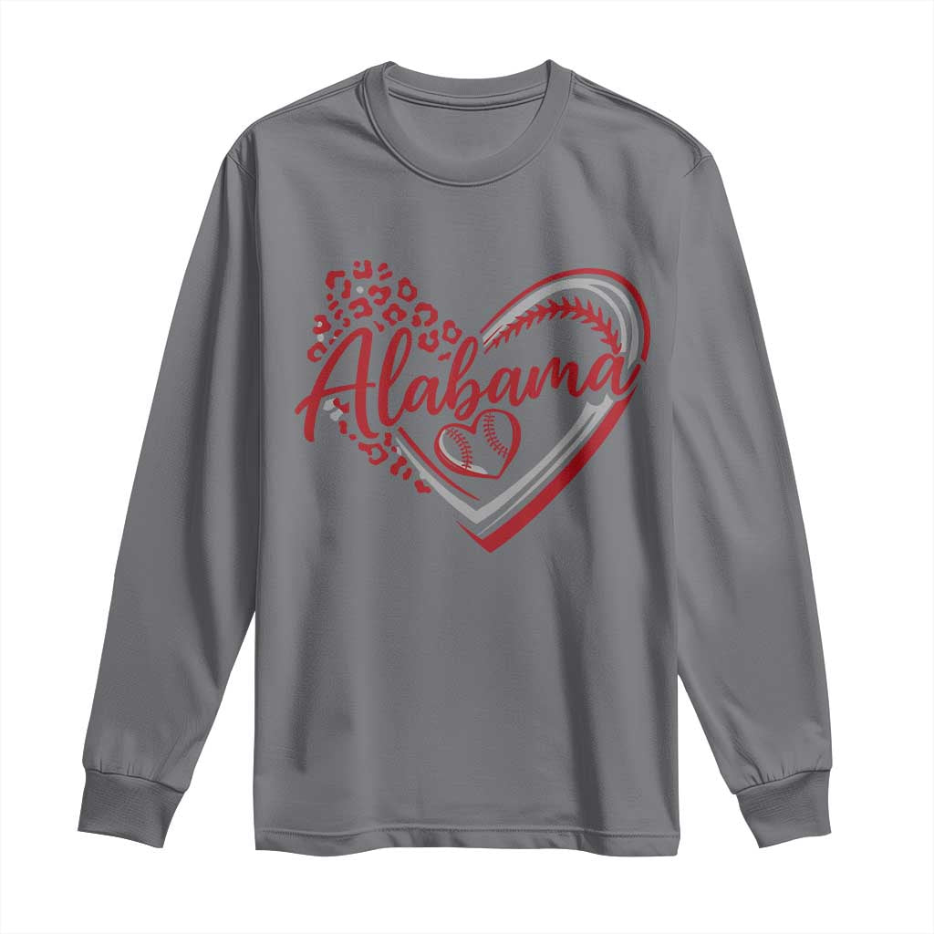 Alabama Fan Long Sleeve Shirt Bama Baseball Leopard Heart Graphic Game Day TS10 Charcoal Print Your Wear