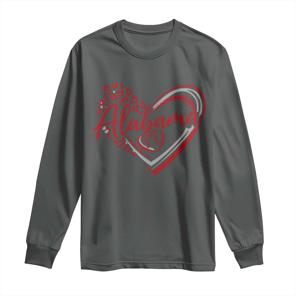 Alabama Fan Long Sleeve Shirt Bama Baseball Leopard Heart Graphic Game Day TS10 Dark Heather Print Your Wear