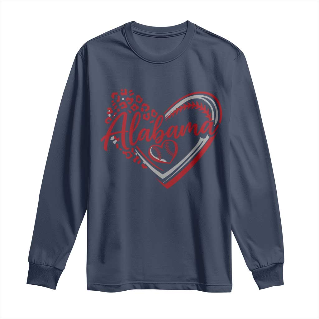 Alabama Fan Long Sleeve Shirt Bama Baseball Leopard Heart Graphic Game Day TS10 Navy Print Your Wear