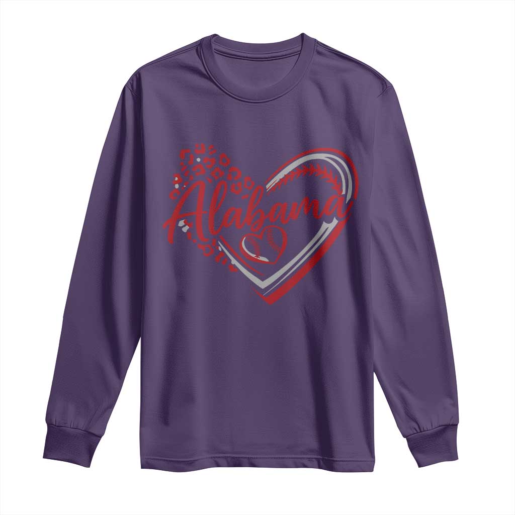 Alabama Fan Long Sleeve Shirt Bama Baseball Leopard Heart Graphic Game Day TS10 Purple Print Your Wear