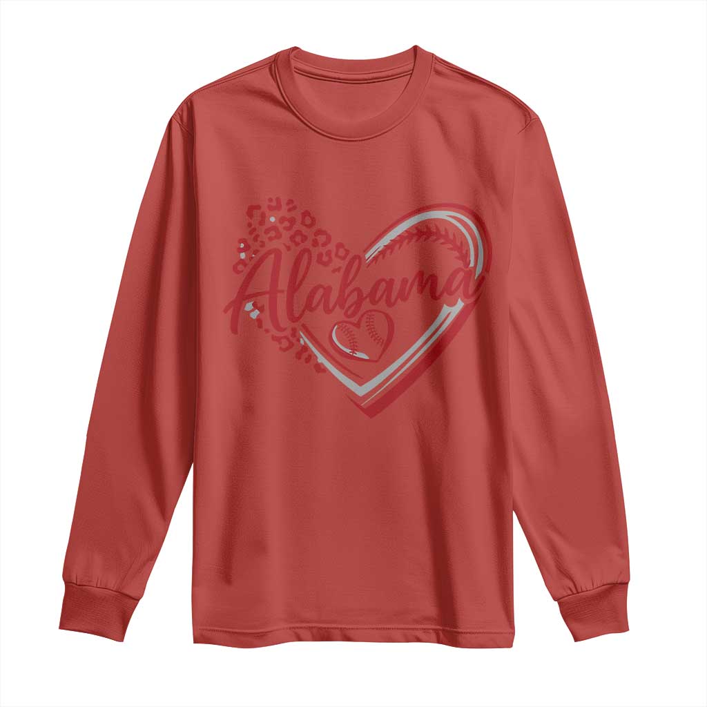 Alabama Fan Long Sleeve Shirt Bama Baseball Leopard Heart Graphic Game Day TS10 Red Print Your Wear