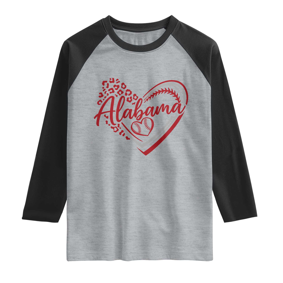 Alabama Fan Raglan Shirt Bama Baseball Leopard Heart Graphic Game Day TS10 Heather Gray Black Print Your Wear