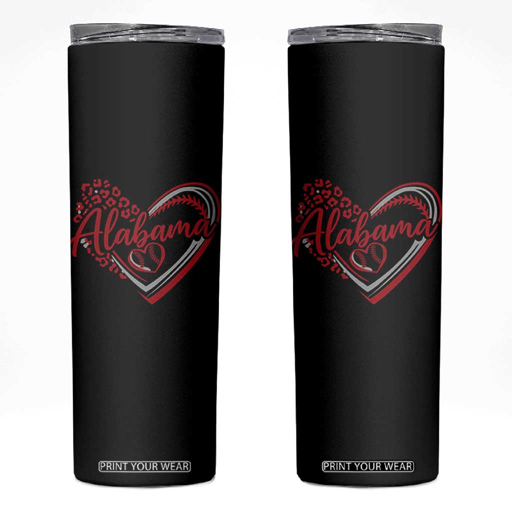 Alabama Fan Skinny Tumbler Bama Baseball Leopard Heart Graphic Game Day TS10 Black Print Your Wear