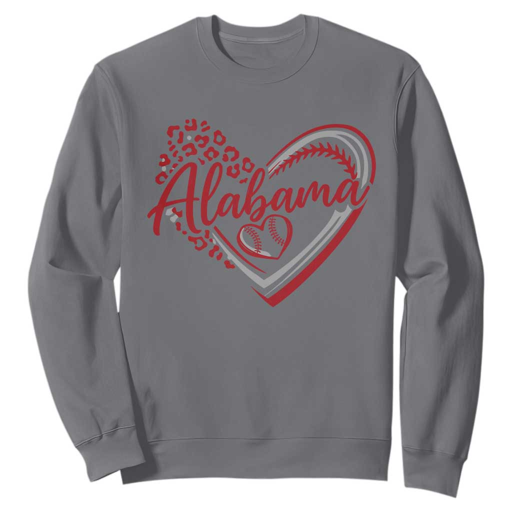 Alabama Fan Sweatshirt Bama Baseball Leopard Heart Graphic Game Day TS10 Charcoal Print Your Wear