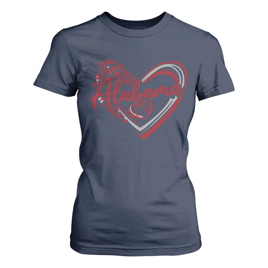 Alabama Fan T Shirt For Women Bama Baseball Leopard Heart Graphic Game Day TS10 Navy Print Your Wear