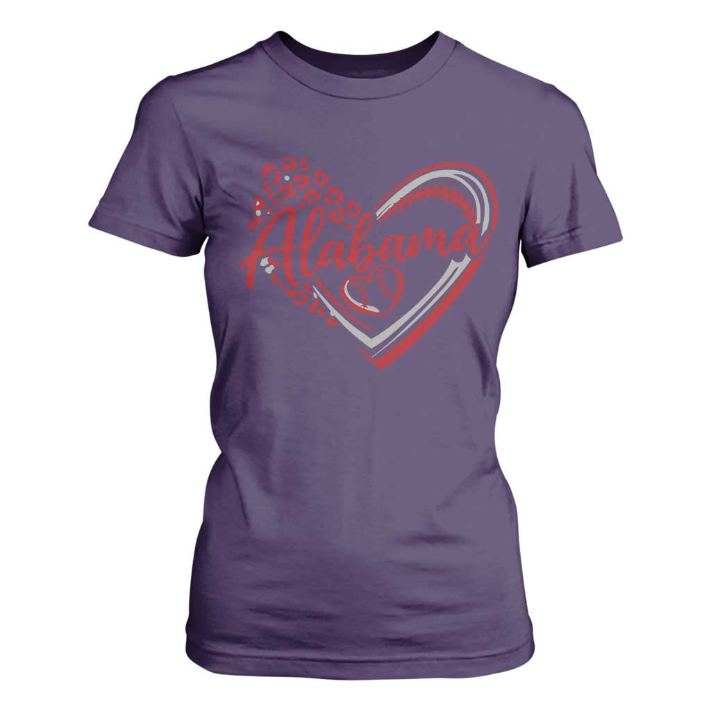 Alabama Fan T Shirt For Women Bama Baseball Leopard Heart Graphic Game Day TS10 Purple Print Your Wear