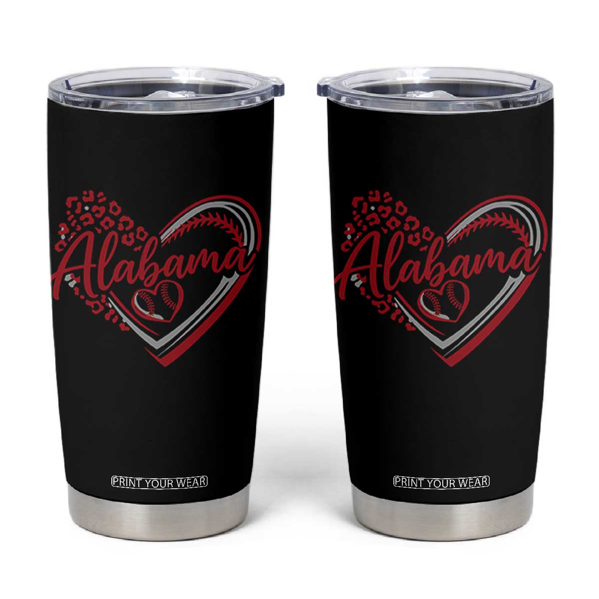 Alabama Fan Tumbler Cup Bama Baseball Leopard Heart Graphic Game Day TS10 Black Print Your Wear