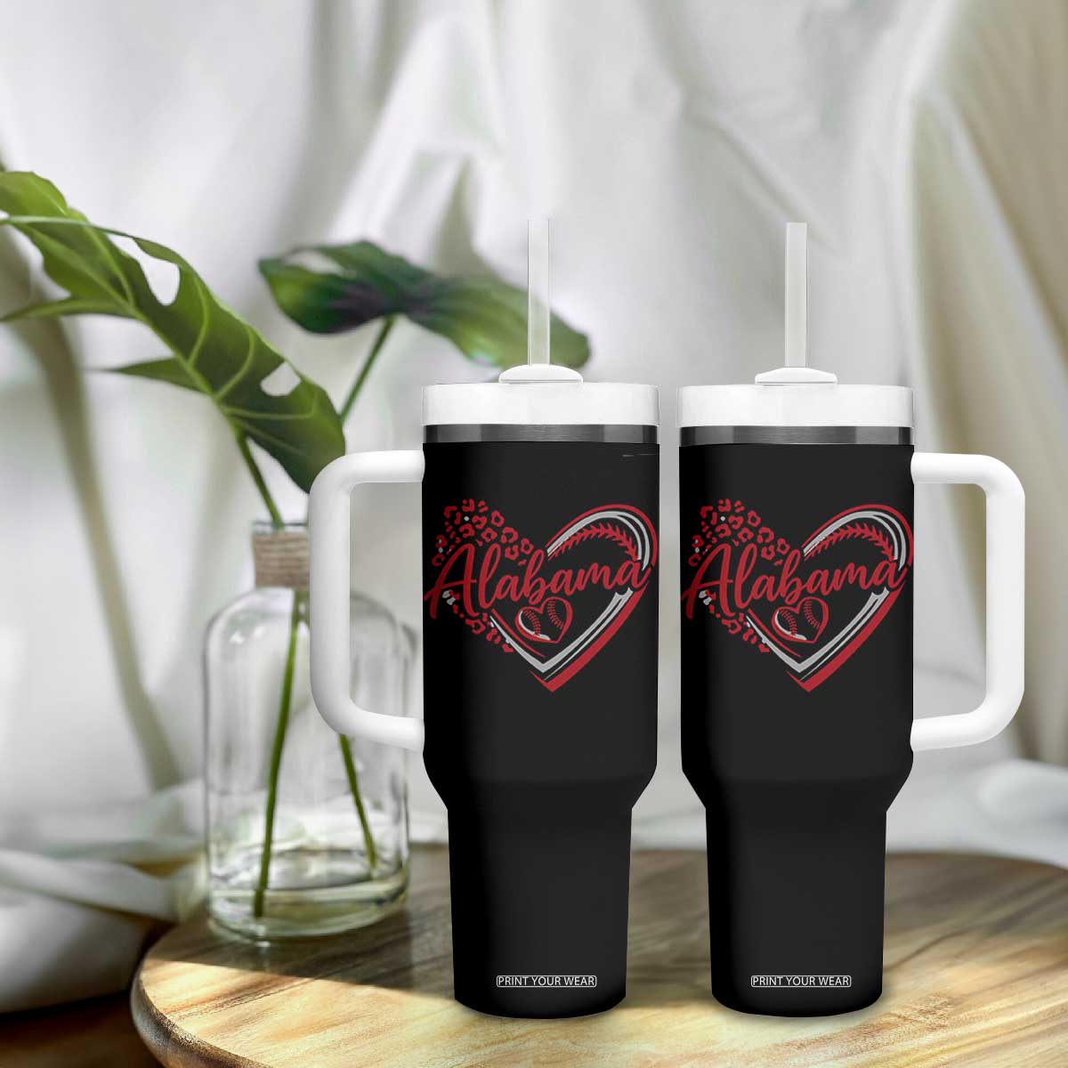 Alabama Fan Tumbler With Handle Bama Baseball Leopard Heart Graphic Game Day TS10 Print Your Wear
