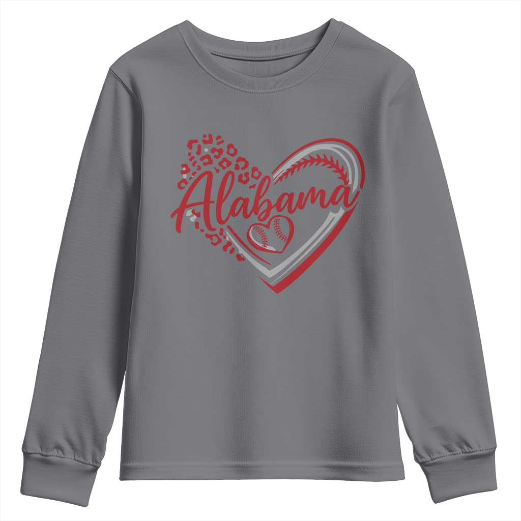 Alabama Fan Youth Sweatshirt Bama Baseball Leopard Heart Graphic Game Day TS10 Charcoal Print Your Wear